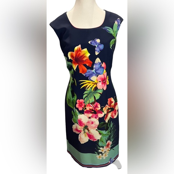 Frank Lyman Design Dresses & Skirts - FRANK LYMAN Design gorgeous navy w/ bright floral dress gold zipper back